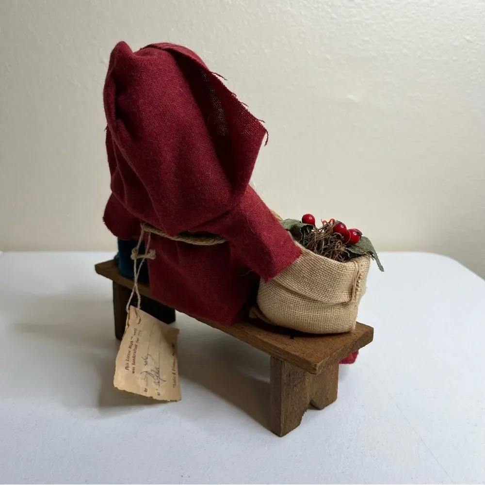 Vintage Lizzie High Wooden Folk Dolls Removable Santa Child Bench Handcrafted